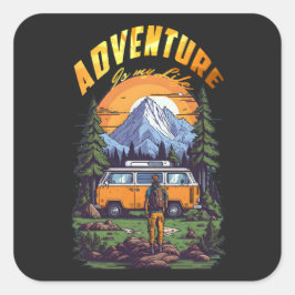Modernes Camping Adventure Quadratischer Aufkleber