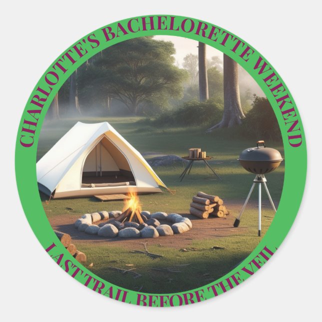 Modernes Camping Weekend Bachelorette Runder Aufkleber (Vorderseite)