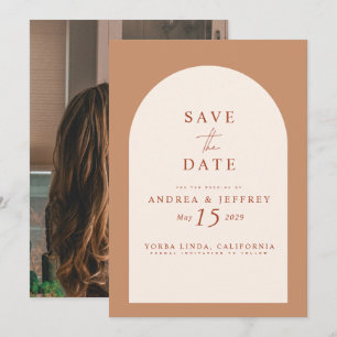 Modernes Caramel Arch Foto Hochzeit rettet das Dat Save The Date