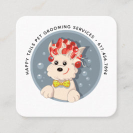 Modernes Cartoon Dog Grooming Quadratische Visitenkarte