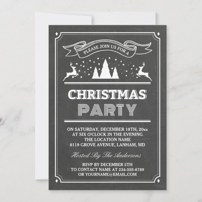 Modernes Chalkboard Typografie Weihnachts-Party Einladung (Vorderseite)
