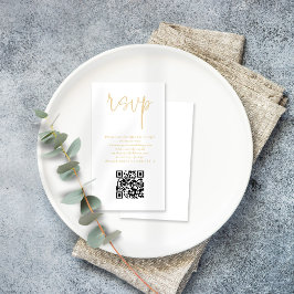 Modernes Champagne Gold Script QR Code Wedding RSV Begleitkarte