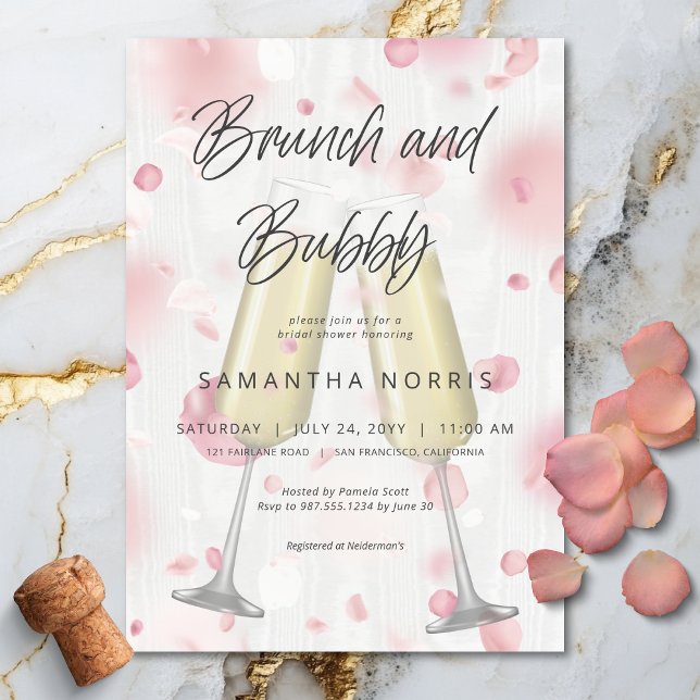 Modernes Champagner Brunch & Bubbly Brautparty Einladung (Modern Champagne Brunch & Bubbly Bridal Shower Invitation)