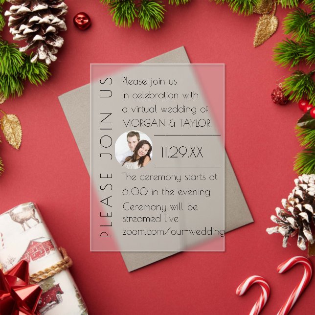 Modernes Champagner-Tonal Virtual Wedding, Foto Acryleinladungen (Insitu (Feiertag))