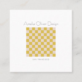 Modernes Checkerboard Gelb einfach, stilvoll und i Quadratische Visitenkarte