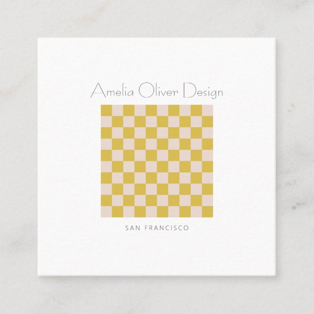 Modernes Checkerboard Gelb einfach, stilvoll und i Quadratische Visitenkarte (Vorderseite)