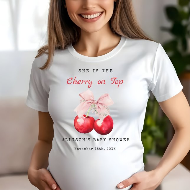 Modernes Cherry auf dem rosa Bow Babydusche T - Sh Tri-Blend Shirt (Cute and Modern Cherry on Top Baby shower T-shirt)