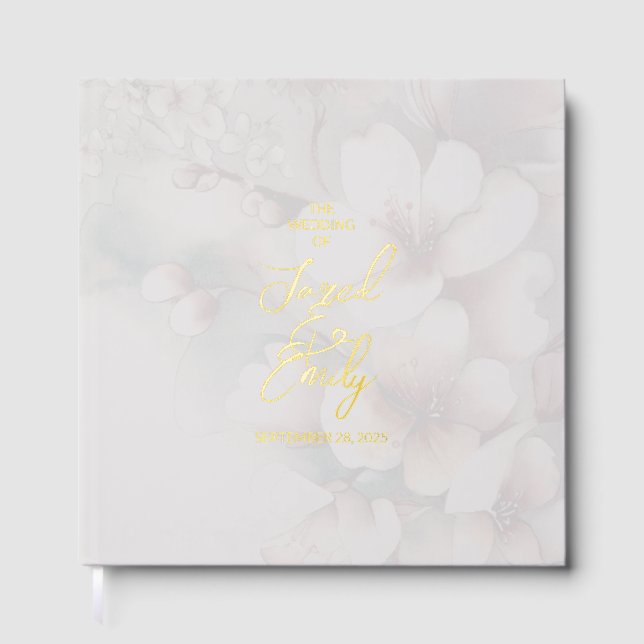 Modernes Cherry Blossom Wedding Foil Gästebuch (Vorderseite)