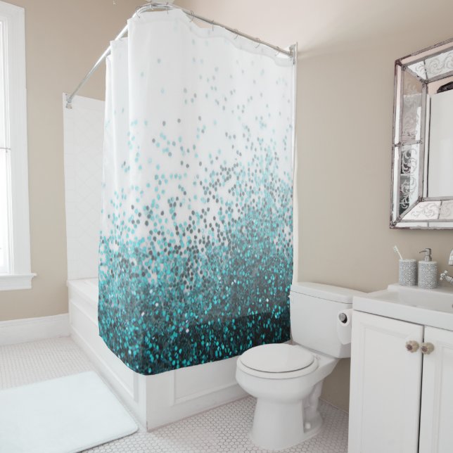 Modernes Chic-Aqua-Grün-aquamarine silberne Duschvorhang (Beispiel)