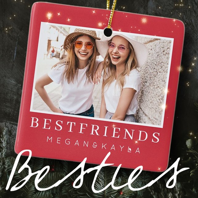 Modernes Chic Best Friends BESTE FREUNDIN Foto Keramikornament (Von Creator hochgeladen)
