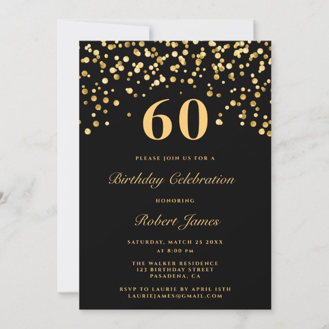 Modernes Chic Black and Gold 60. Geburtstag Einladung (Vorderseite)