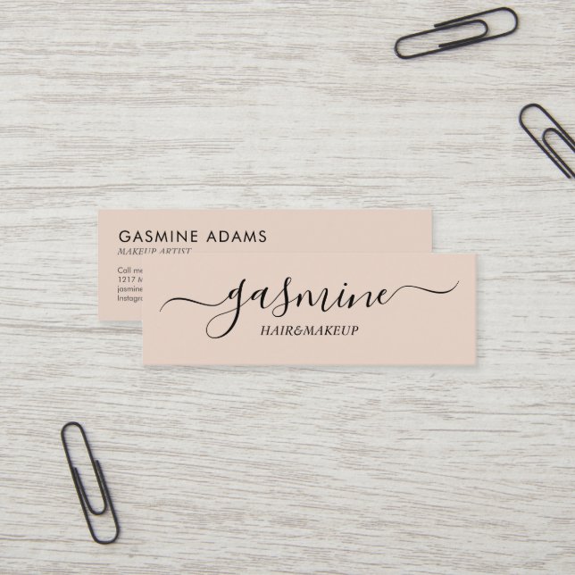 Modernes Chic Black und Cream Beige Lässiges Scrip Mini Visitenkarte (Vorderseite/Rückseite Beispiel)