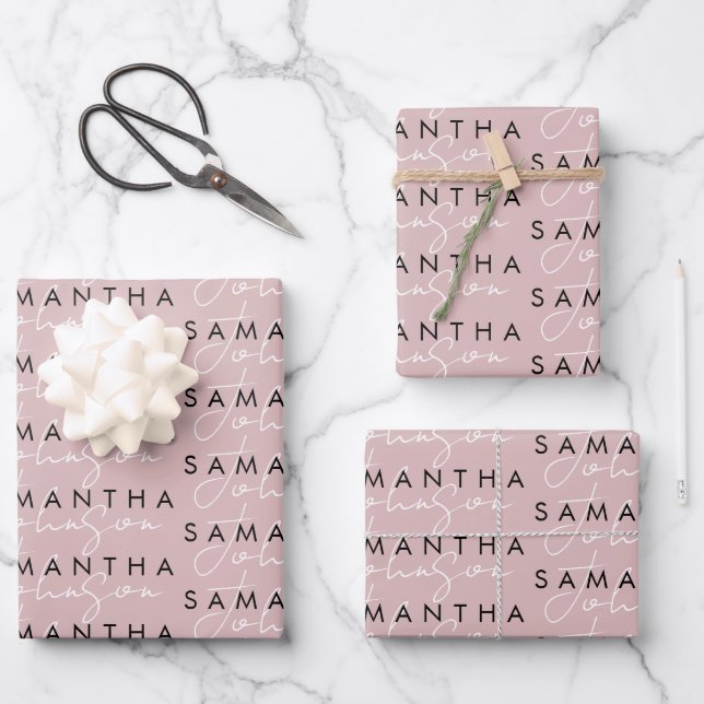 Modernes Chic Blush Pink Signature Script Geschenkpapier Set (Vorderseite)