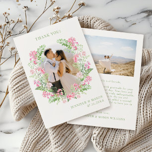 Modernes Chic Boho Pink Floral Wedding Foto Dankeskarte