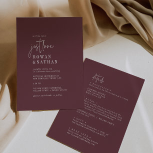 Modernes Chic-Burgund nur Liebe in einer Hochzeit Einladung
