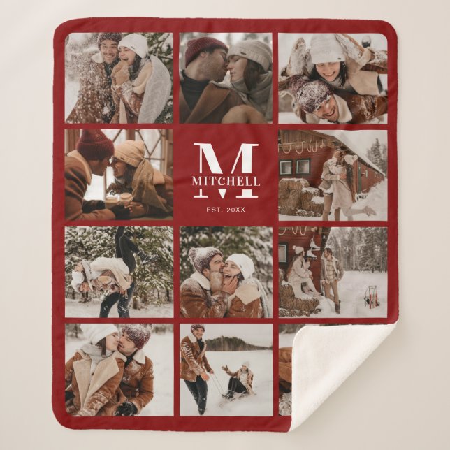 Modernes Chic Burgundy Elegante Multi Foto Collage Sherpadecke (Vorderseite)