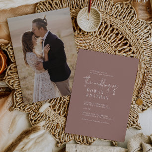 Modernes Chic Cinnamon Pink Foto Zurück Hochzeit Einladung