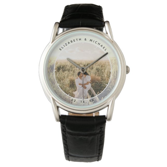 Modernes Chic Couple Wedding Anniversary Foto Armbanduhr (Vorderseite)