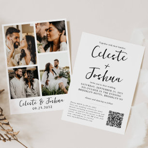 Modernes Chic Elegant 4 Foto QR Code Hochzeit Einladung