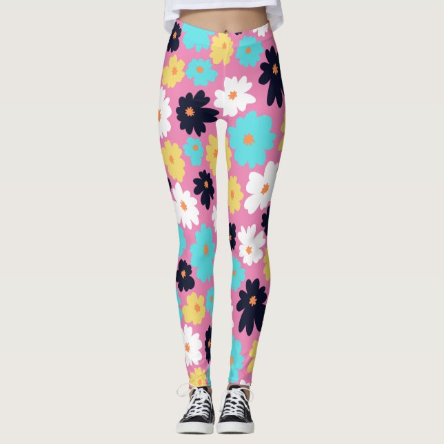 Modernes Chic, florales Rosa Leggings (Vorderseite)