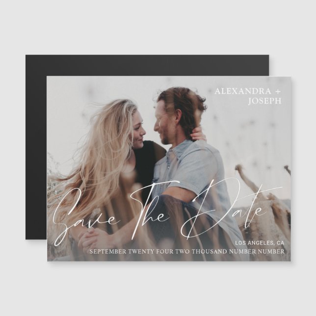 Modernes Chic Foto Long Date Save the Date Magnet  (Vorne/Hinten)