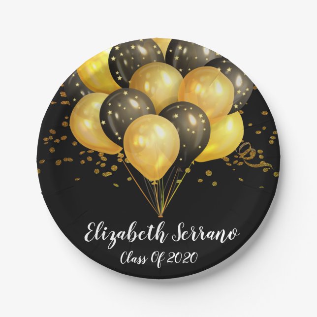 Modernes Chic Gold auf schwarzen Balloons und Conf Pappteller (Vorderseite)
