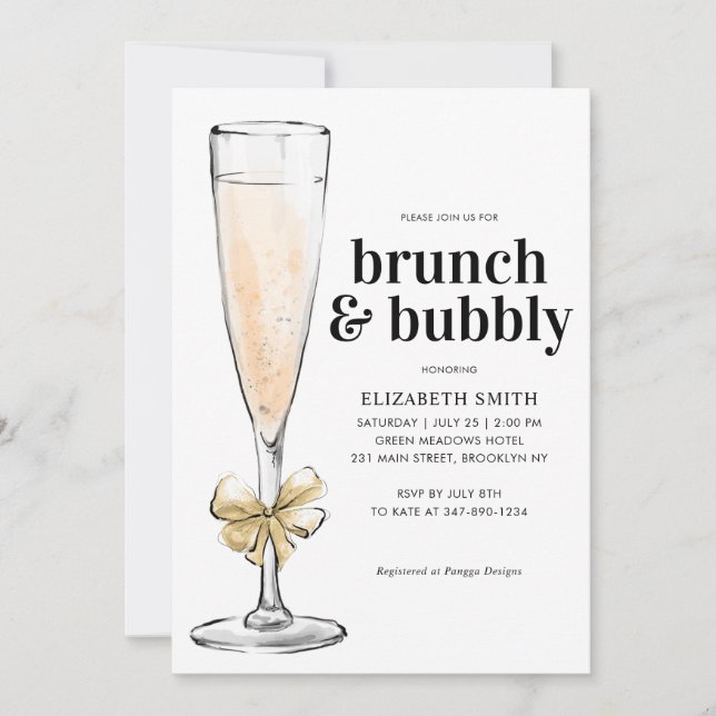 Modernes Chic Gold Brunch und Bubbly Brautparty Einladung (Vorderseite)