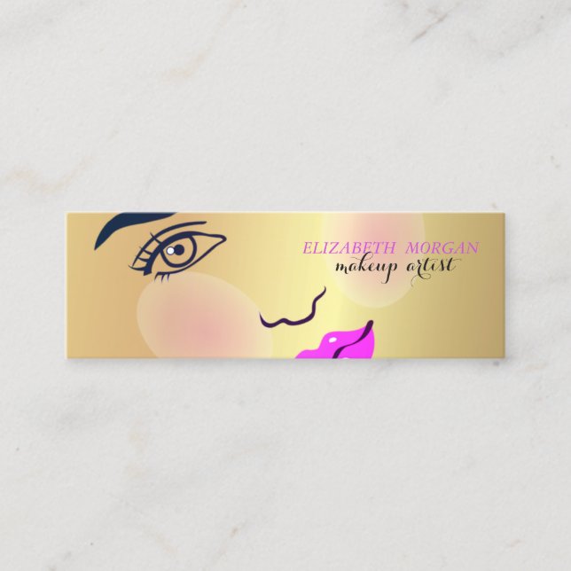 Modernes Chic Gold, Girl Face, Makeup-Künstler Mini Visitenkarte (Vorderseite)