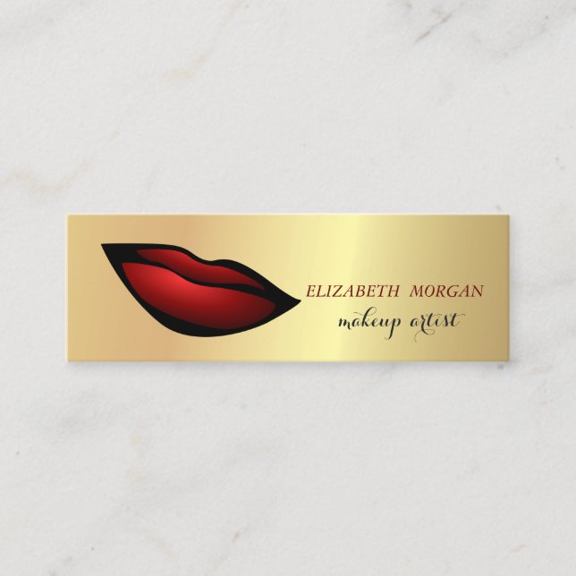 Modernes Chic Gold, Rote Lippen, Makeup-Künstler Mini Visitenkarte (Vorderseite)