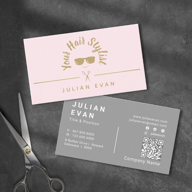 Modernes Chic-Icon Rosa & Gold-Friseur Visitenkarte (Modern Chic Icon Blush Pink & Gold Hair Stylist Business Card)