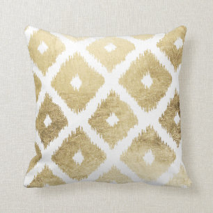 Modernes Chic-Imitat-Goldblatt ikat Muster Kissen
