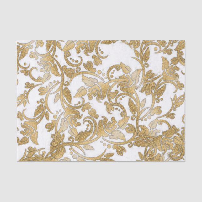 Modernes Chic-Imitatgoldweiße Glitter-Blumen Seidenpapier (Vorderseite)