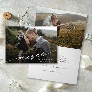 Modernes Chic Merci Script 2 Foto Wedding in Franz Dankeskarte