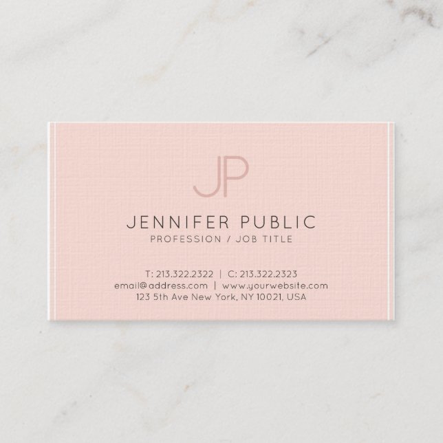 Modernes Chic Monogram Blush Pink Luxury Trendy Visitenkarte (Vorderseite)