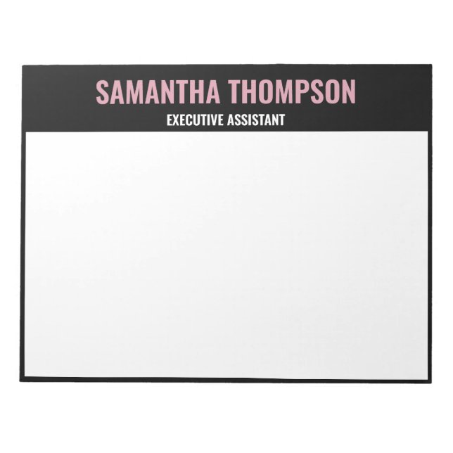 Modernes Chic Rosa, Weiß und Schwarz Notizblock (Vorderseite)