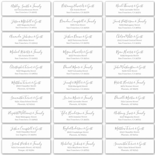 Modernes Chic Script für die Hochzeitsgäste Aufkleber (Vorderseite)