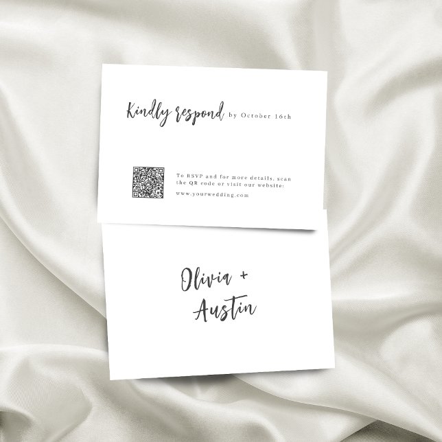 Modernes Chic Script Minimalistisch Wedding QR Cod RSVP Karte (Modern Chic Script Minimalist Wedding QR code RSVP Card)