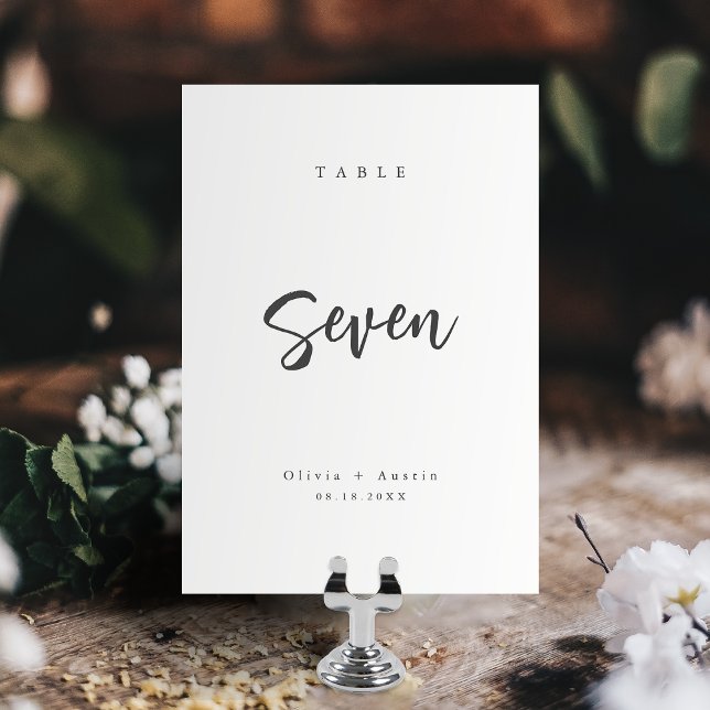Modernes Chic Script Minimalistische Hochzeitsszen Tischnummer (Modern Chic Script Minimalist wedding table number)