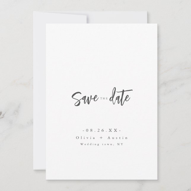 Modernes Chic-Skript Save the Date Minimalistisch (Vorderseite)
