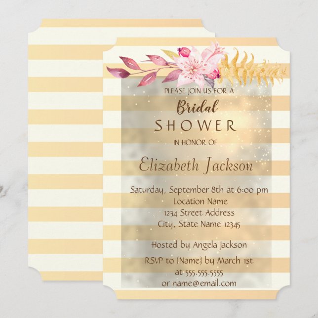Modernes Chic Strip Blume Brautparty Einladung (Vorne/Hinten)
