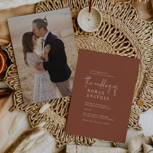 Modernes Chic Terracotta Rost Foto Zurück Hochzeit Einladung