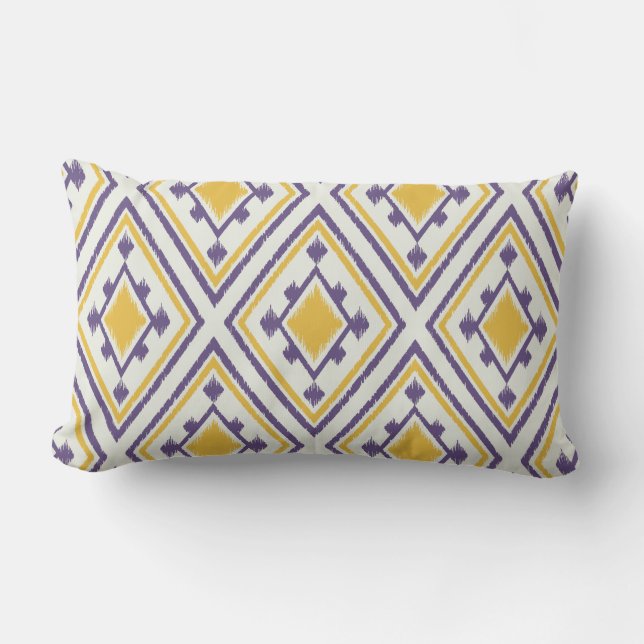 Modernes Chicgelb lila geometrisches ikat Kissen (Vorderseite)