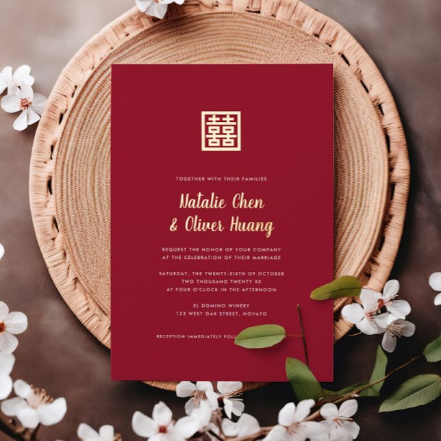 Modernes chinesisches Doppelglücksgefühl Hochzeit  Folieneinladung (Von Creator hochgeladen)