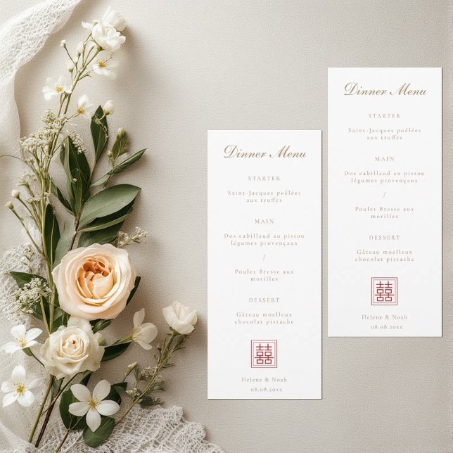 Modernes chinesisches Hochzeitsmenü mit doppeltem  (Von Creator hochgeladen)