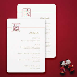 Modernes chinesisches Hochzeitsmenü mit doppeltem Einladung