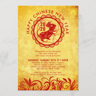 Modernes chinesisches Neujahr des Rattengolden-Par Einladung