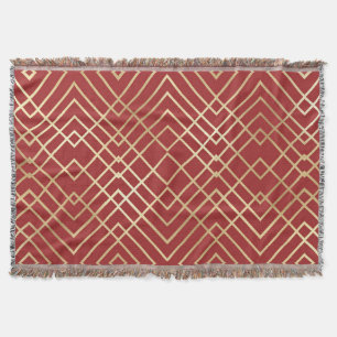 Modernes chinesisches rotes Art Deco Geometrisches Decke