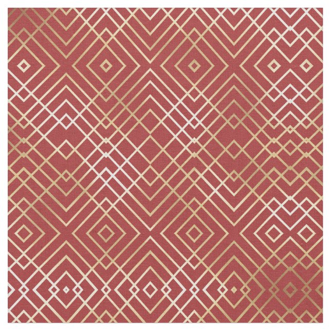 Modernes chinesisches rotes Art Deco Geometrisches Stoff (Nahaufnahme)