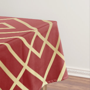 Modernes chinesisches rotes Art Deco Geometrisches Tischdecke