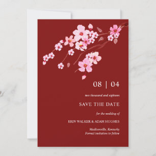 Modernes Chinesisches Wasserfarbkreuz Blossom Save The Date